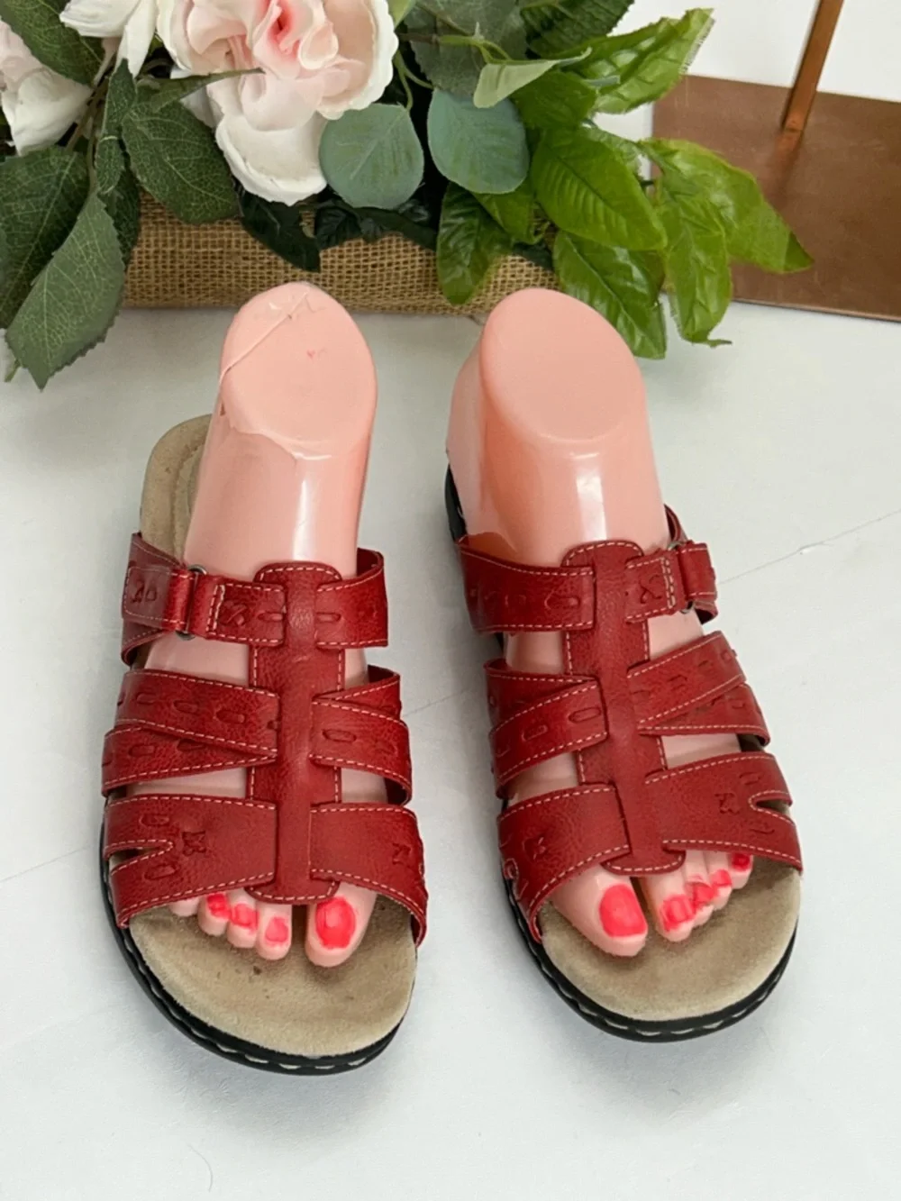 croft & barrow Red Multi-Strap Comfort Slide Sandals